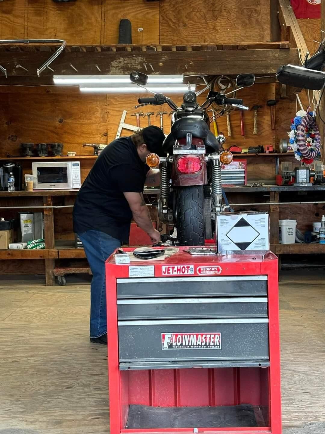 Toolbox and project bike in the shop